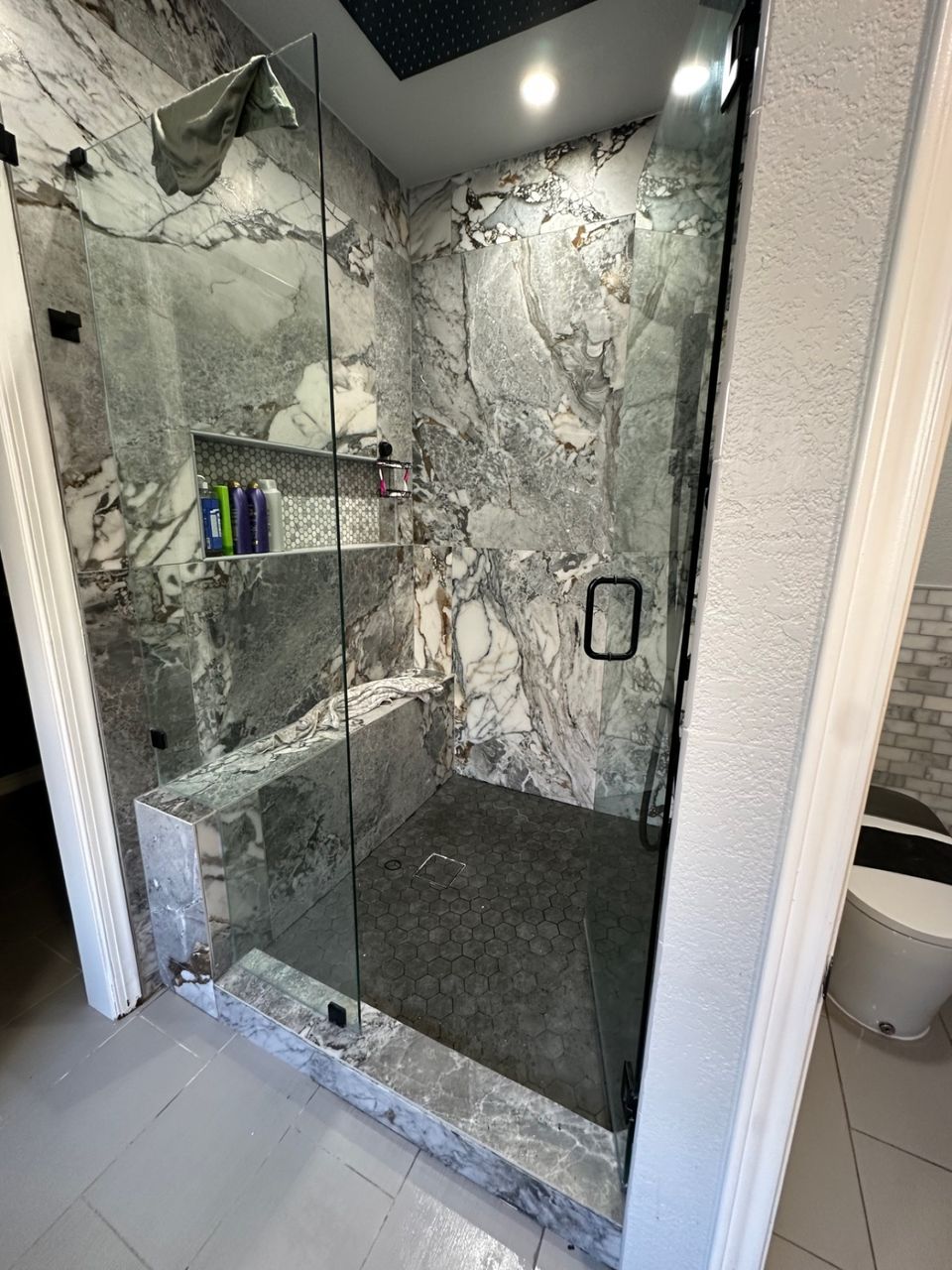 Completed marble shower remodel